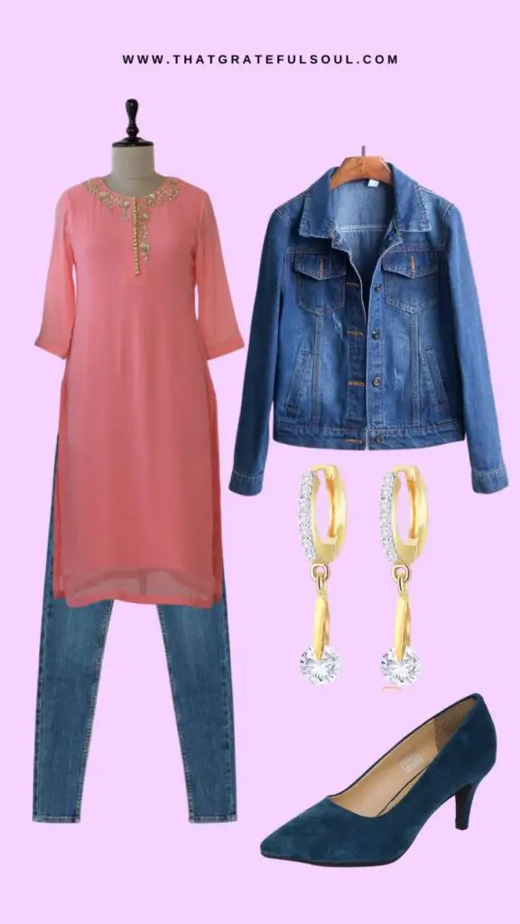 ways to style a denim jacket with kurti