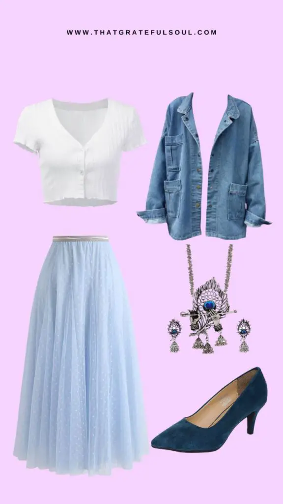 ways to style a denim jacket with long skirt