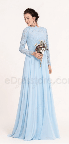 modest light blue bridesmaid dress