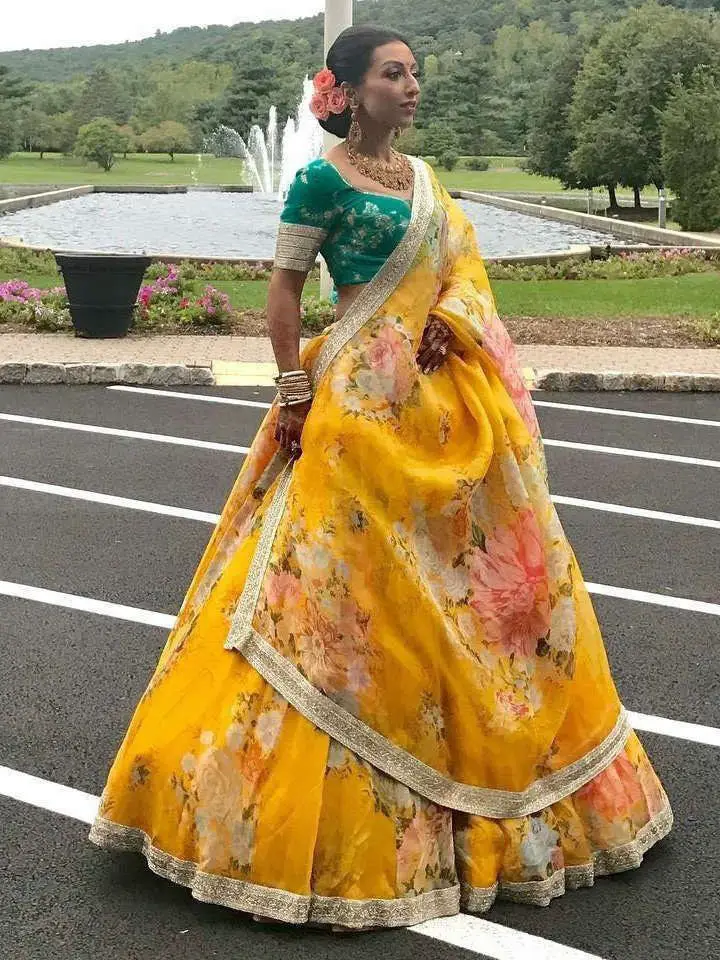 floral haldi outfit for bride