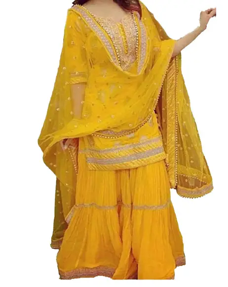 yellow sharara set for haldi ceremony