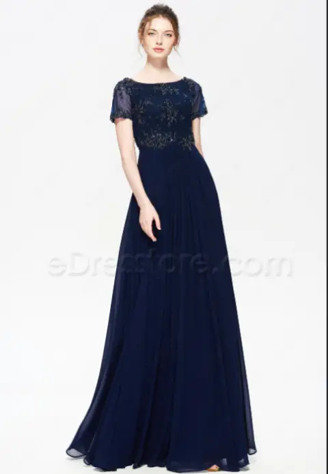 modest navy blue bridesmaid dress