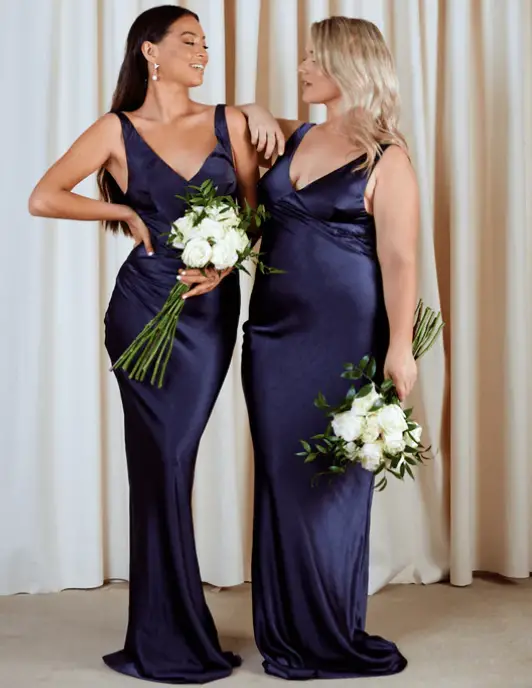 silk navy blue bridesmaid dresses