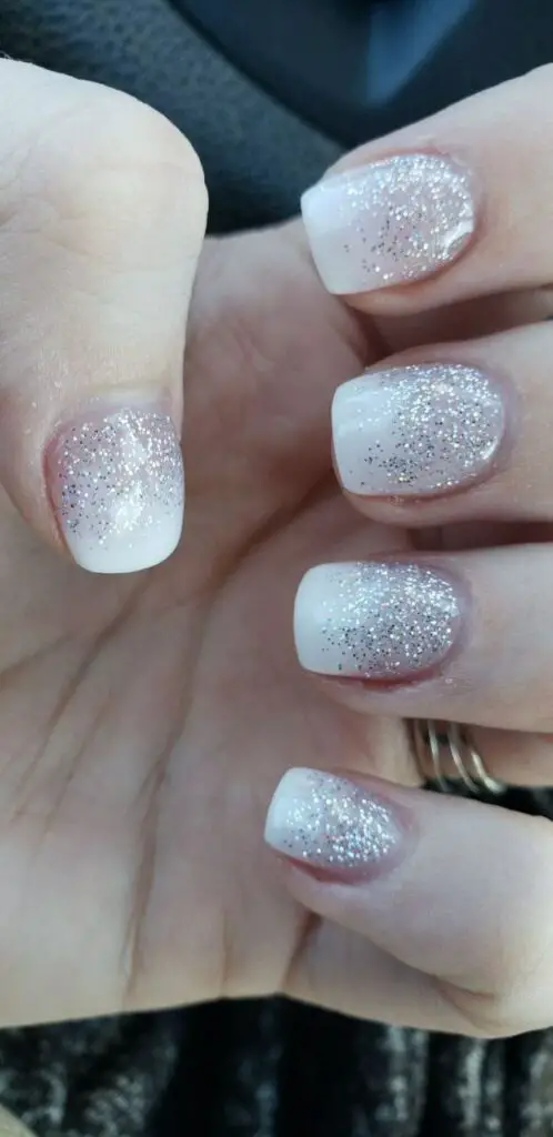 Silver and White Glitter Ombre Nails