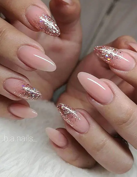 Pink and Gold Glitter Ombre Nails