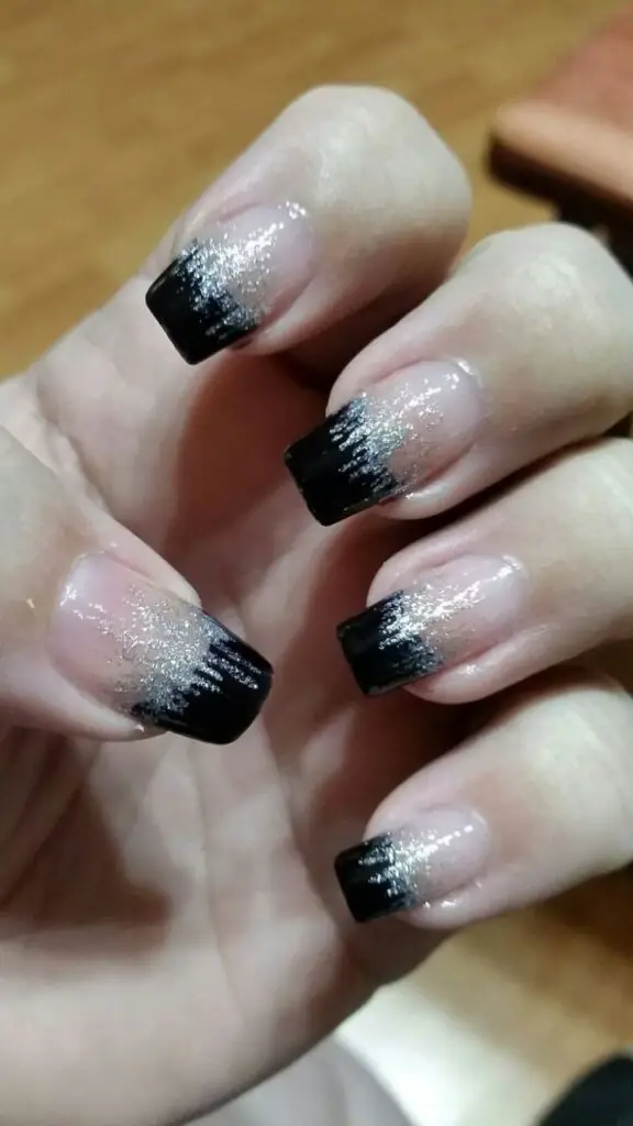 Black and Silver Glitter Ombre Nails