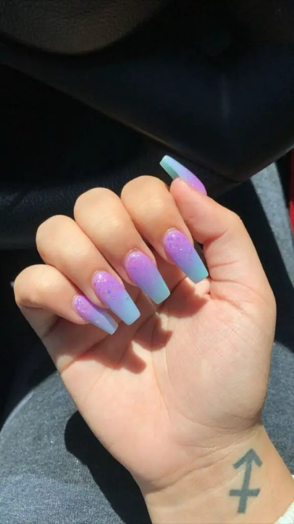 Blue and Purple Glitter Ombre Nails