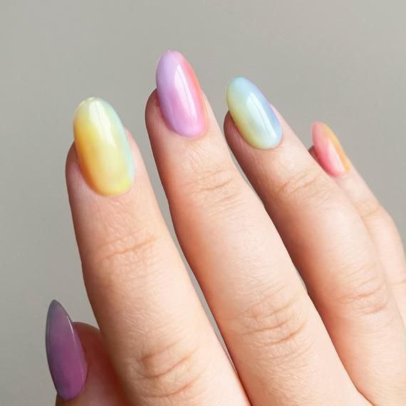 Pastel Rainbow Glitter Ombre Nails