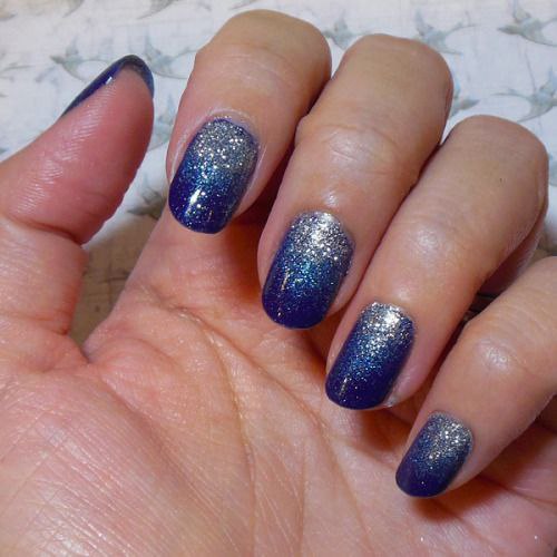 Navy and Silver Glitter Ombre Nails