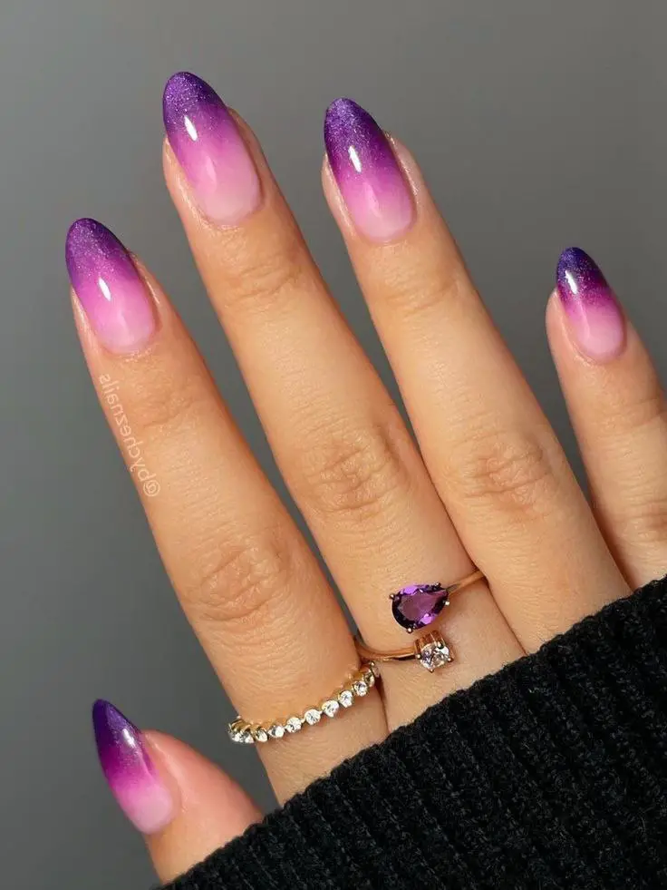 Purple and Pink Glitter Ombre Nails