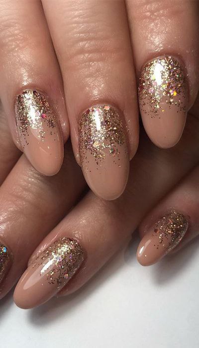 Gold and Copper Glitter Ombre Nails