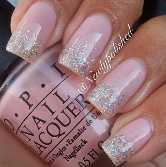 Pink and Silver Glitter Ombre Nails