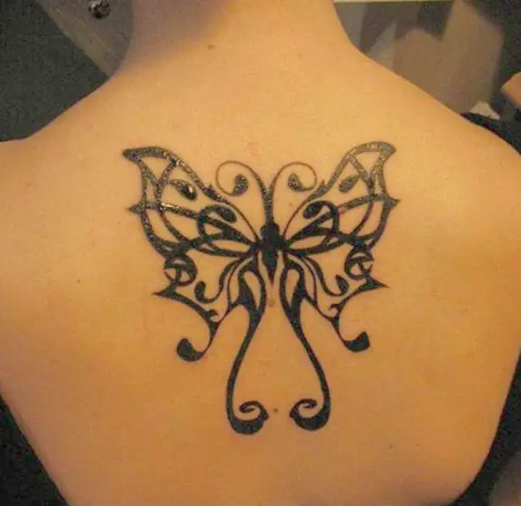 Butterfly Outline Neck Tattoo