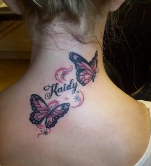 Dual Colored Butterfly Neck Tattoo For Women