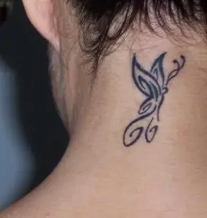 One Sided Wing Butterfly Neck Tattoo