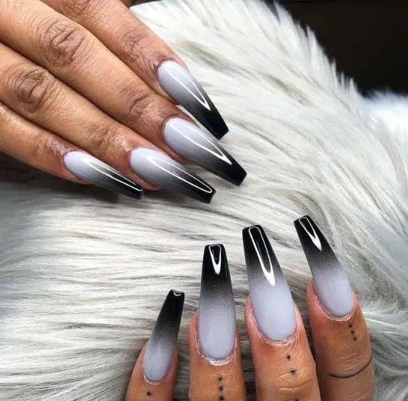 Black and white ombre fall nails