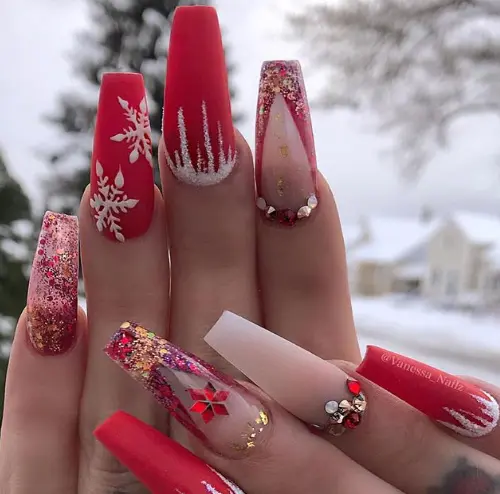 Glam Red Christmas Nails