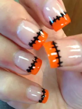 Halloween Nail Simple with Stitches
